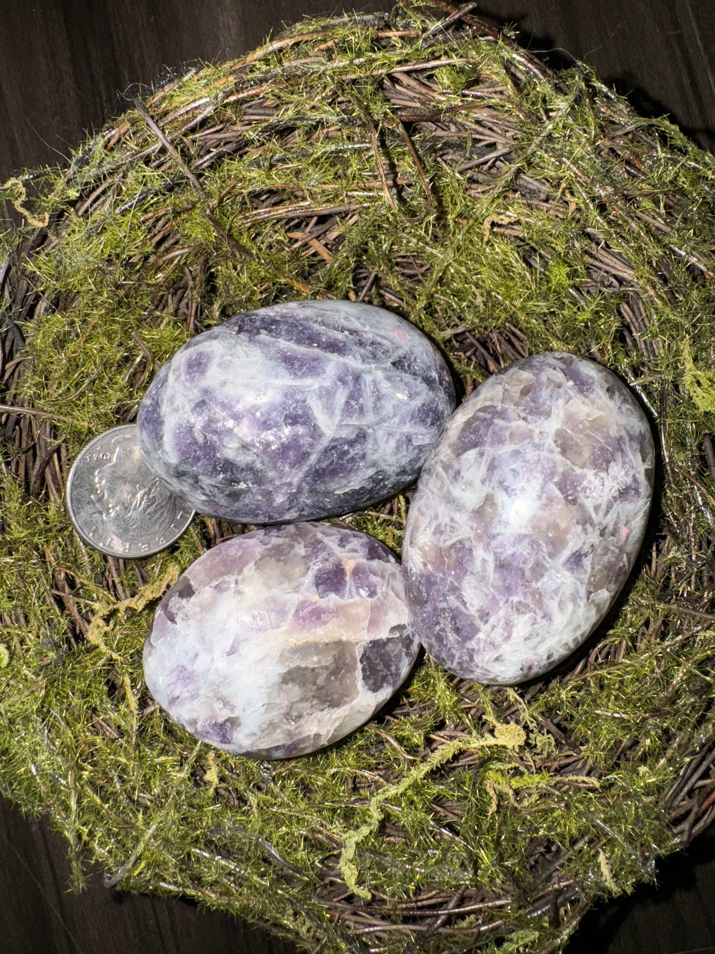 LEPIDOLITE PALM STONE-relaxation, emotional healing, and spiritual growth