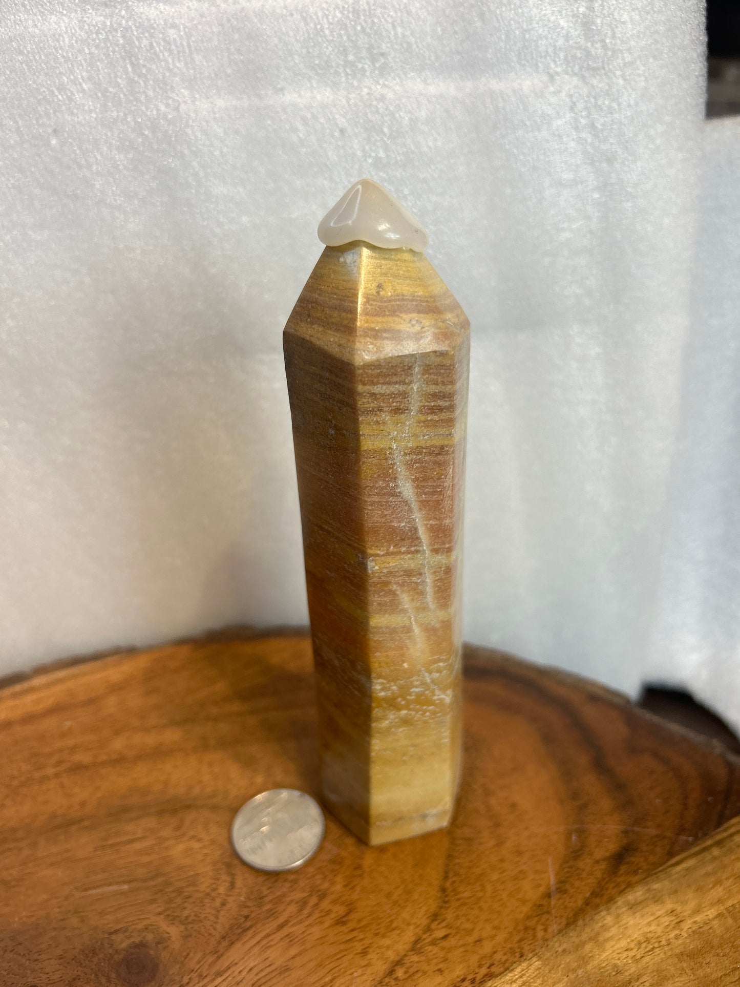 YELLOW BANDED CALCITE TOWER -Positivity, Confidence, and Energy Amplification