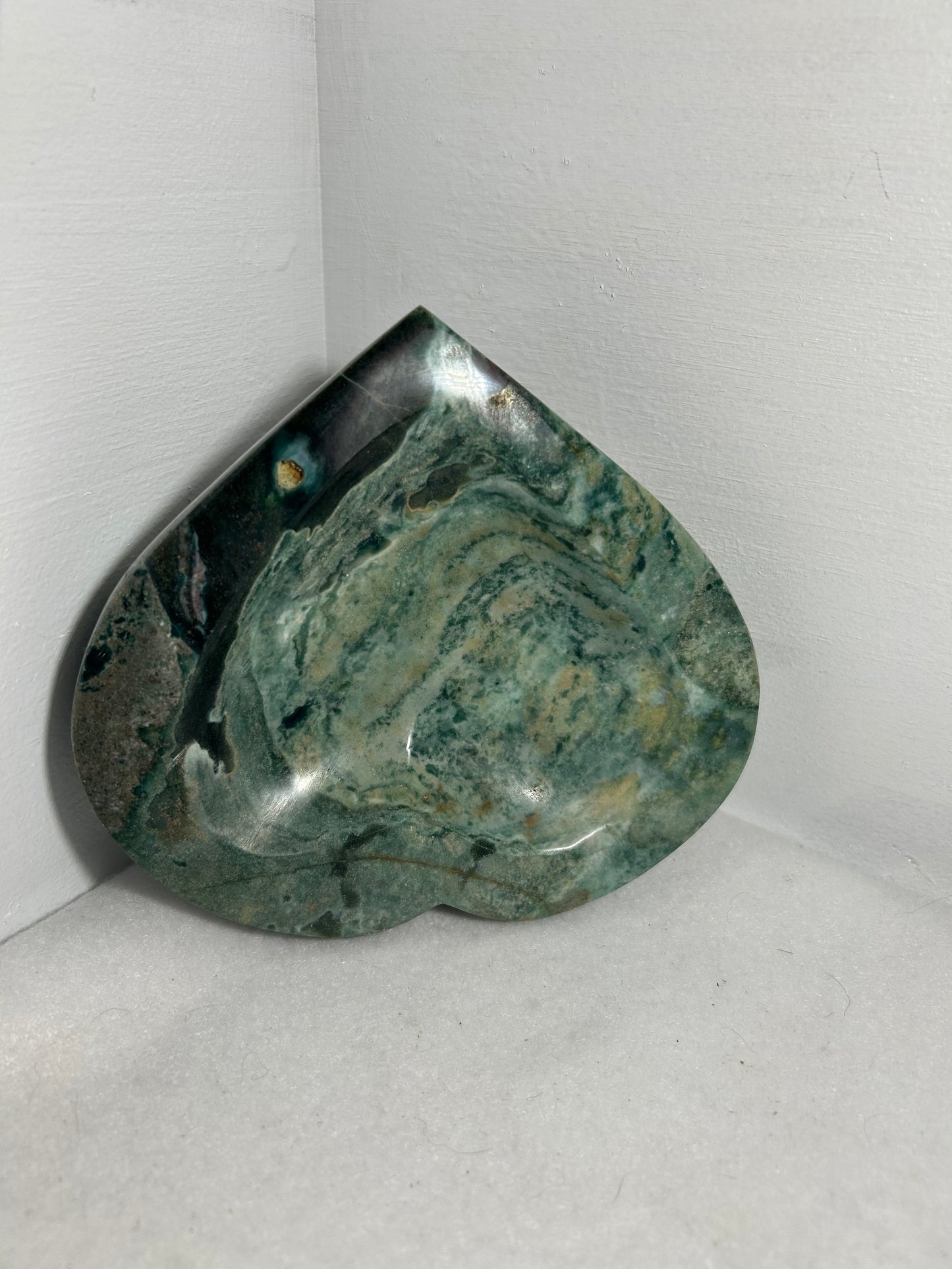 OCEAN JASPER HEART BOWL -inner peace, emotional healing, spiritual renewal