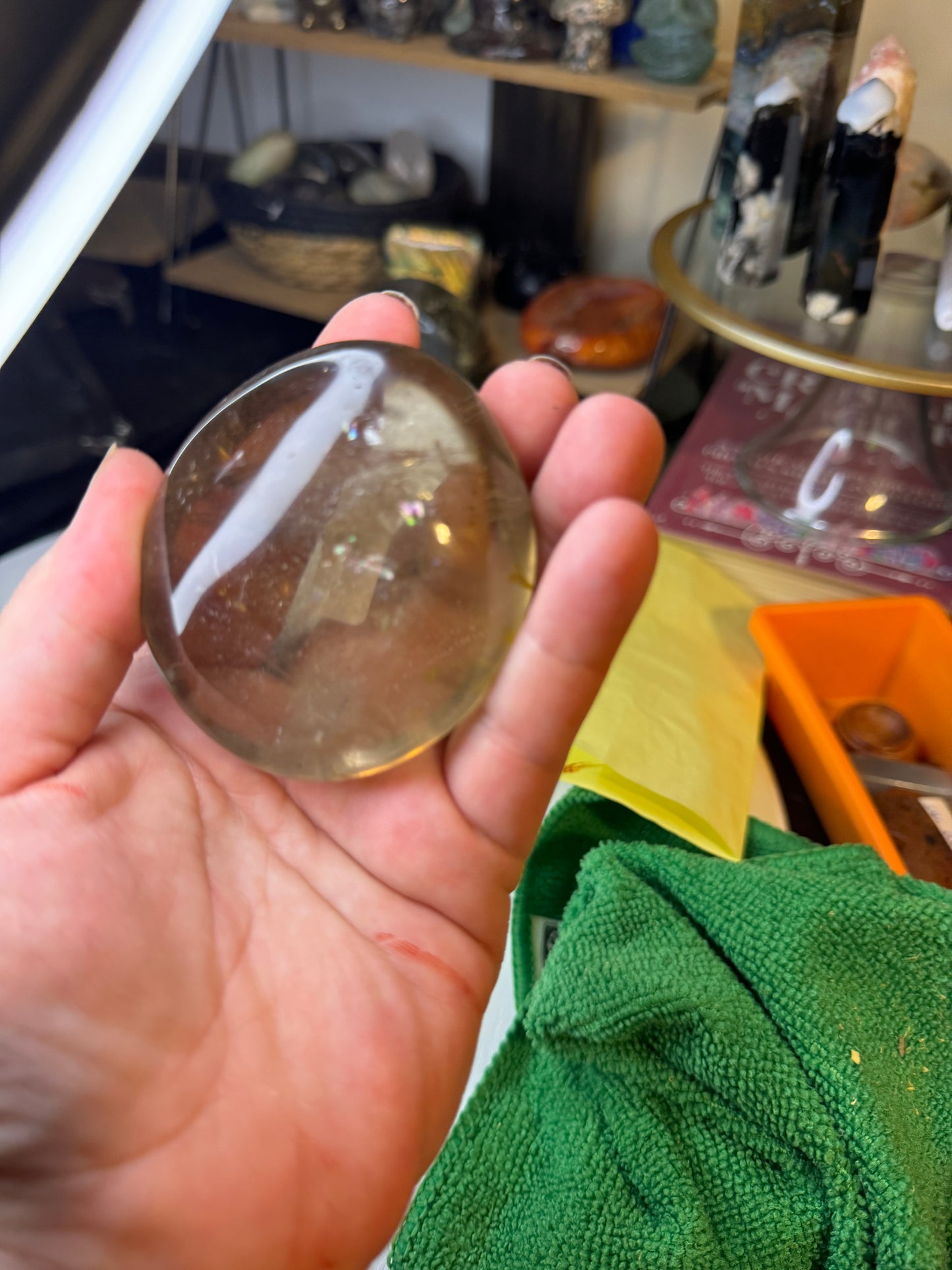 SMOKEY QUARTZ PALM STONE-grounding, protection, and spiritual cleansing