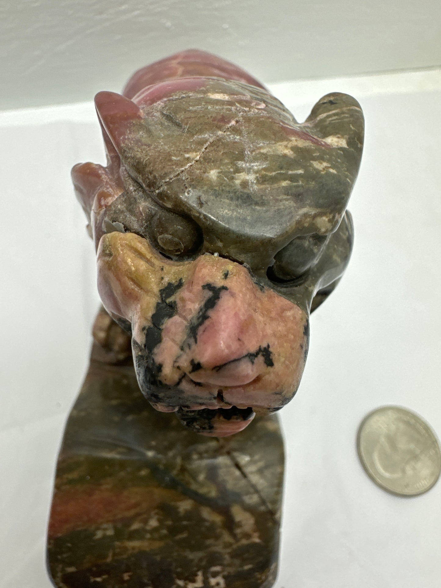 RHODONITE TIGER CARVING compassion, gratefulness, healing