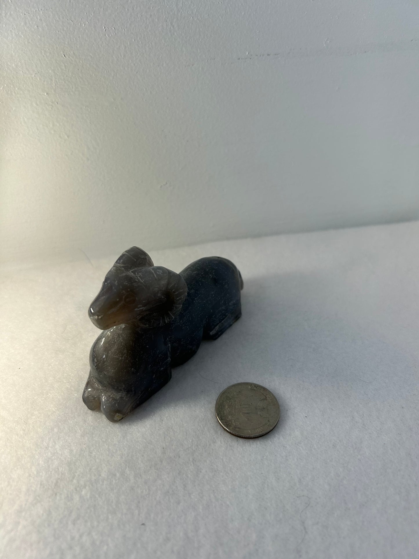 CHALCEDONY RAM carving-purity, serenity, grounding