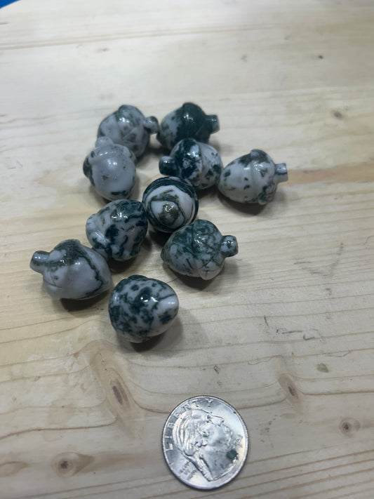 MINI MOSS AGATE ACORN CARVING