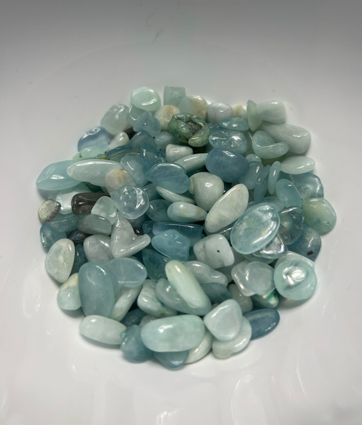 AQUAMARINE TUMBLES/CHUMBLES/CHIPS- Calmness, Courage, emotional healing.