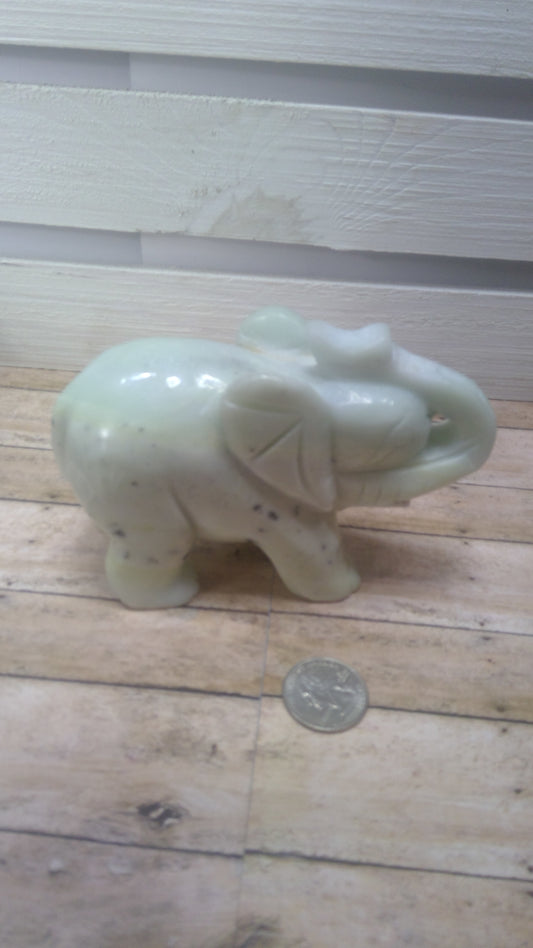 GREEN JADE WITH KIWI BANDING ELEPHANT- Harmony, Prosperity, Strength